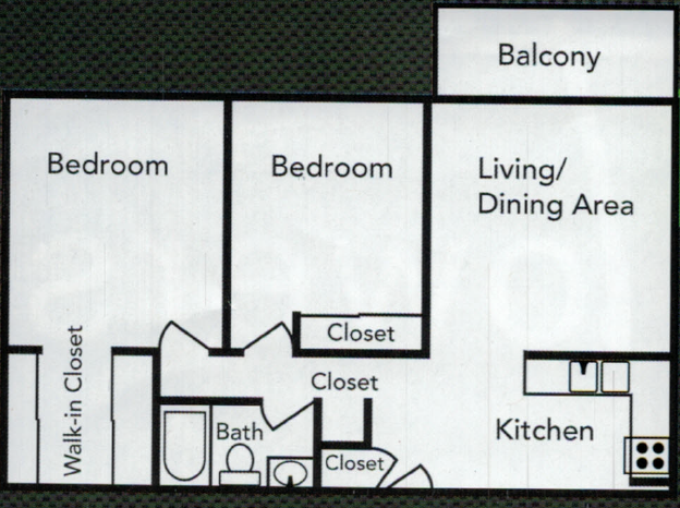 Lakeview Towers | Apartments | Floor Plan | 2x1